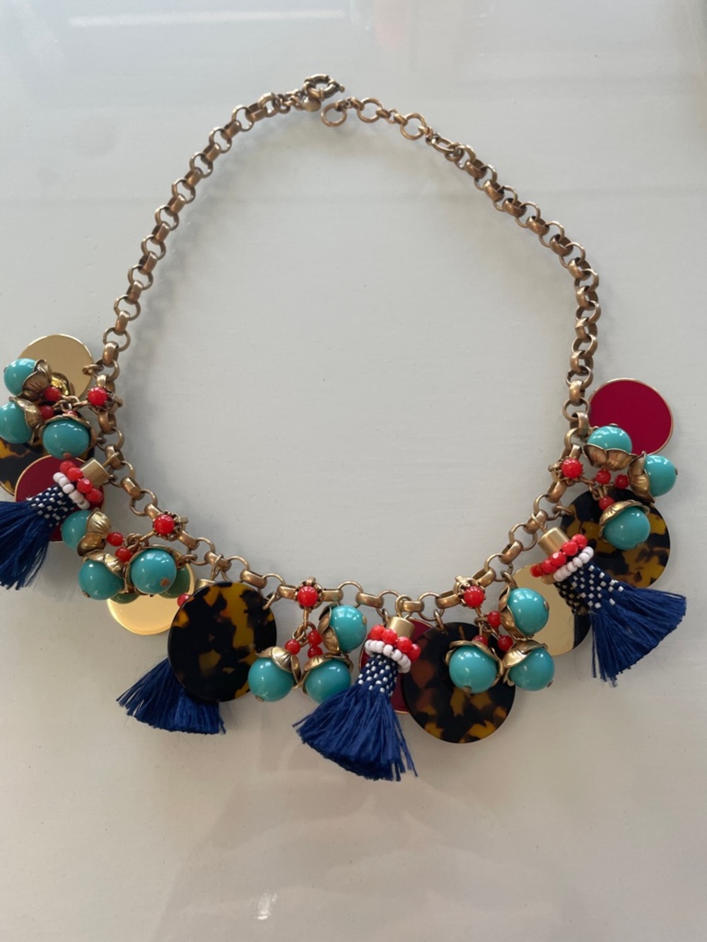 Chic Tassel Statement Necklace in Turquoise, Tortoiseshell and Navy
